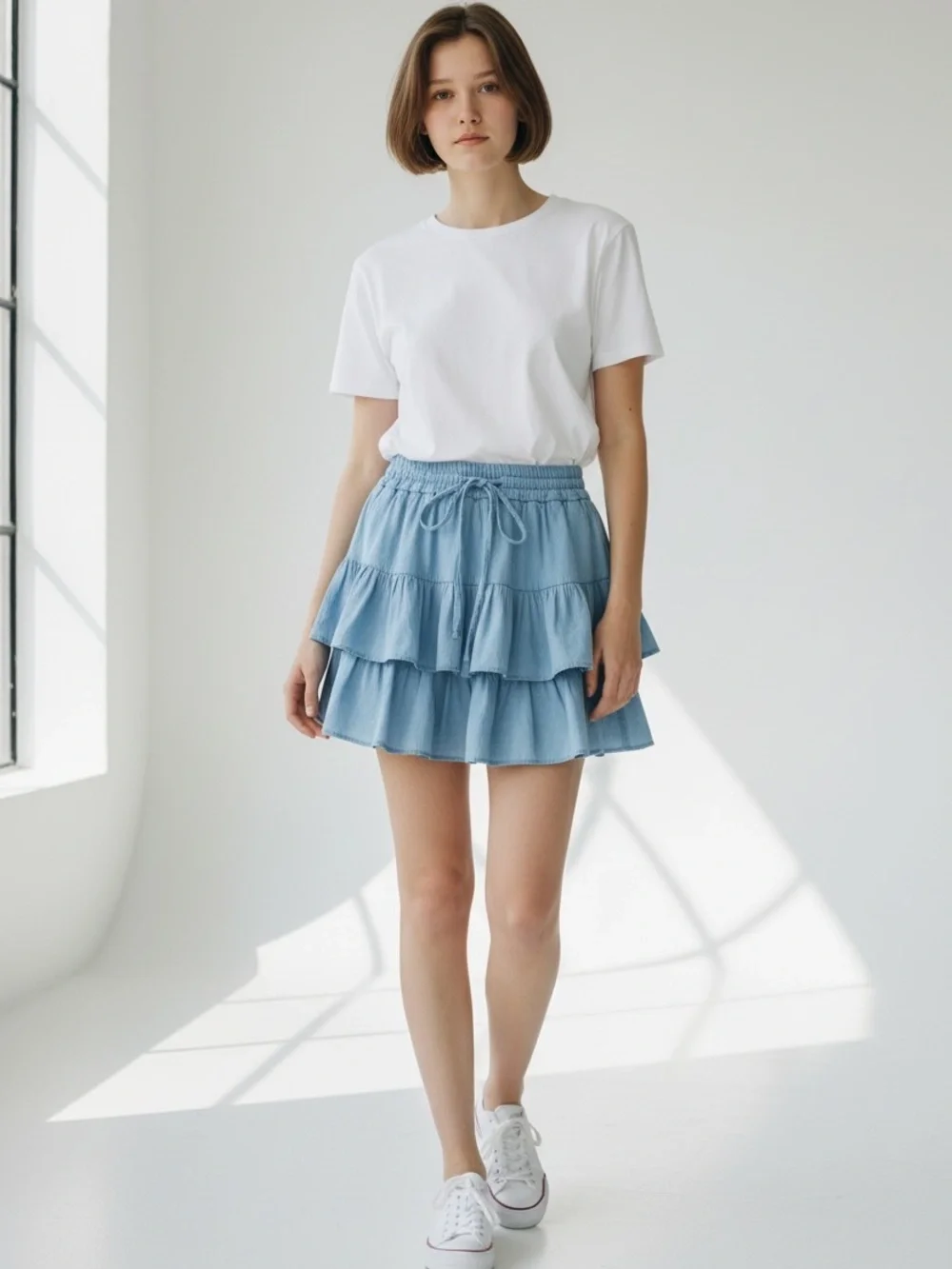 Love Tree Blue mini skirt with ruffles in size S